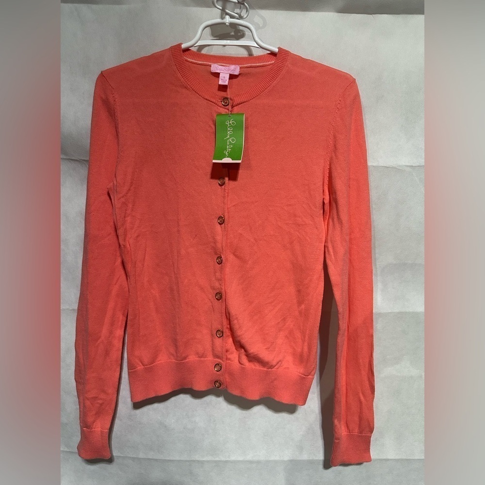 Lilly Pulitzer Women's S Paley Pink Orange Cotton Sweater Button Down Cardigan